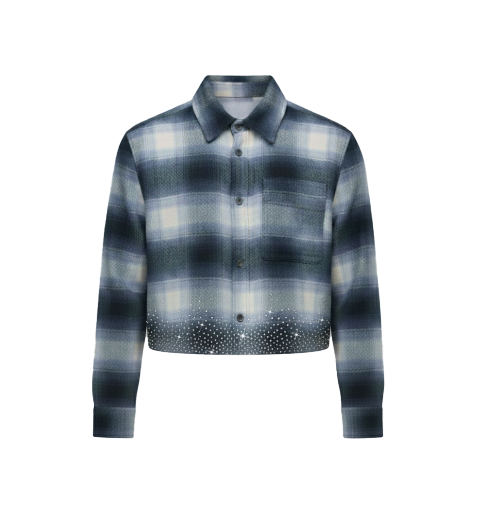 FLANNEL OVERSHIRT WITH RHINESTONES - BLUE