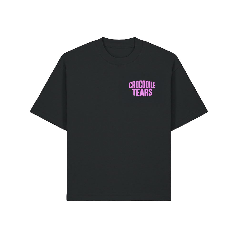 CROCODILE TEARS - PINK CORNER LOGO TEE (BLACK)