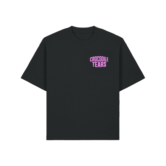 CROCODILE TEARS - PINK CORNER LOGO TEE (BLACK)